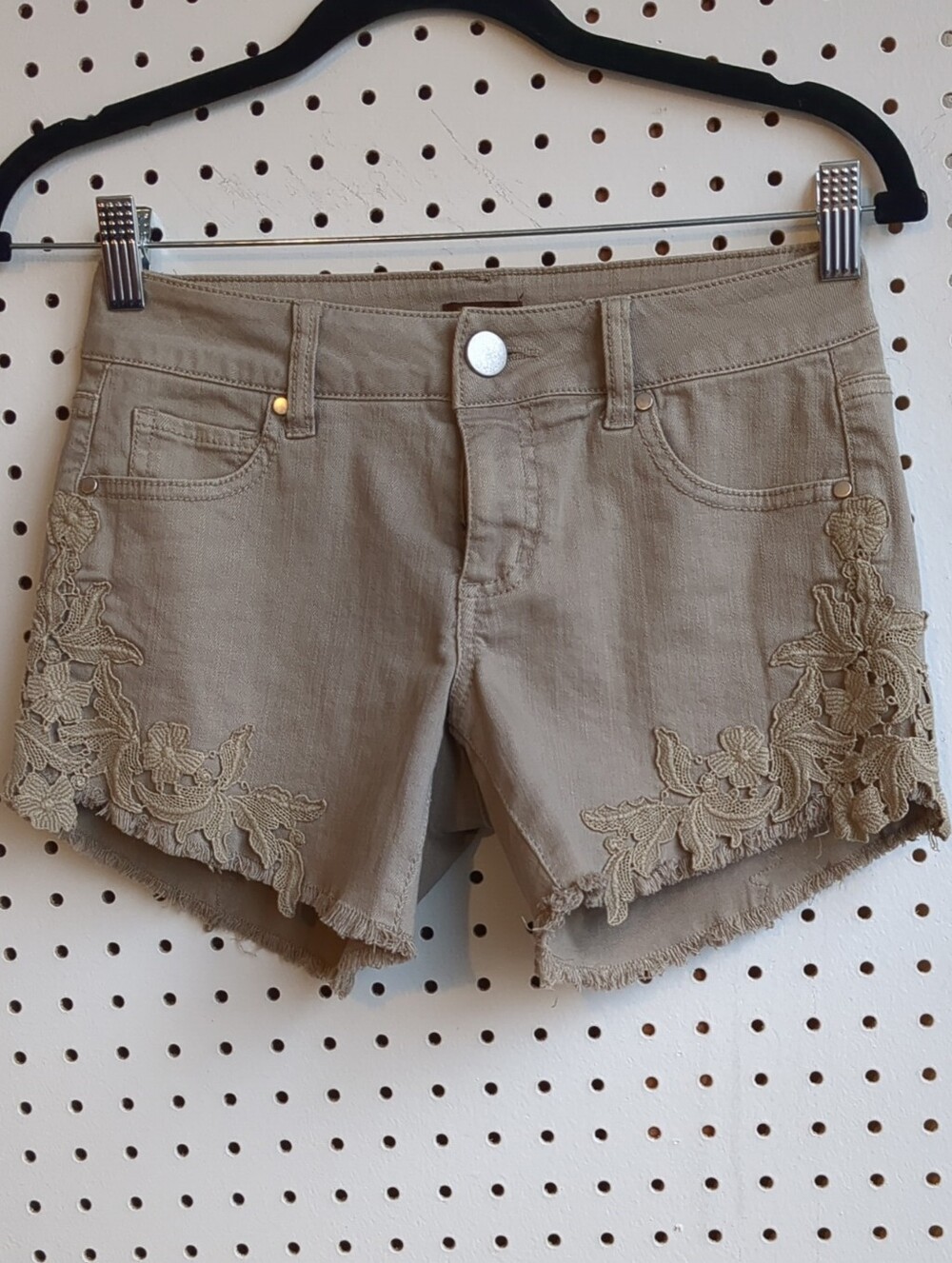 Copper Key Khaki Embroidered Denim Shorts